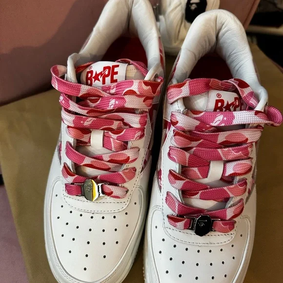 Bape STA White and Pink Camo Sneakers